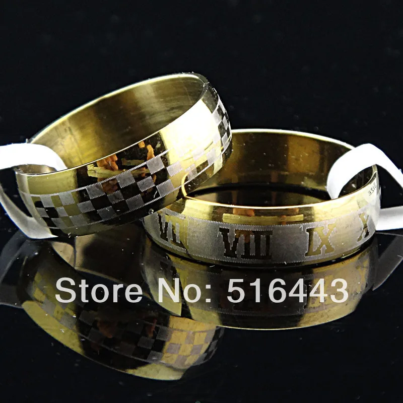 

Charms 36pcs Wholesale Fashion Jewelry Mens Womens Stainless steel Gold Arc Rings Free Shipping A380