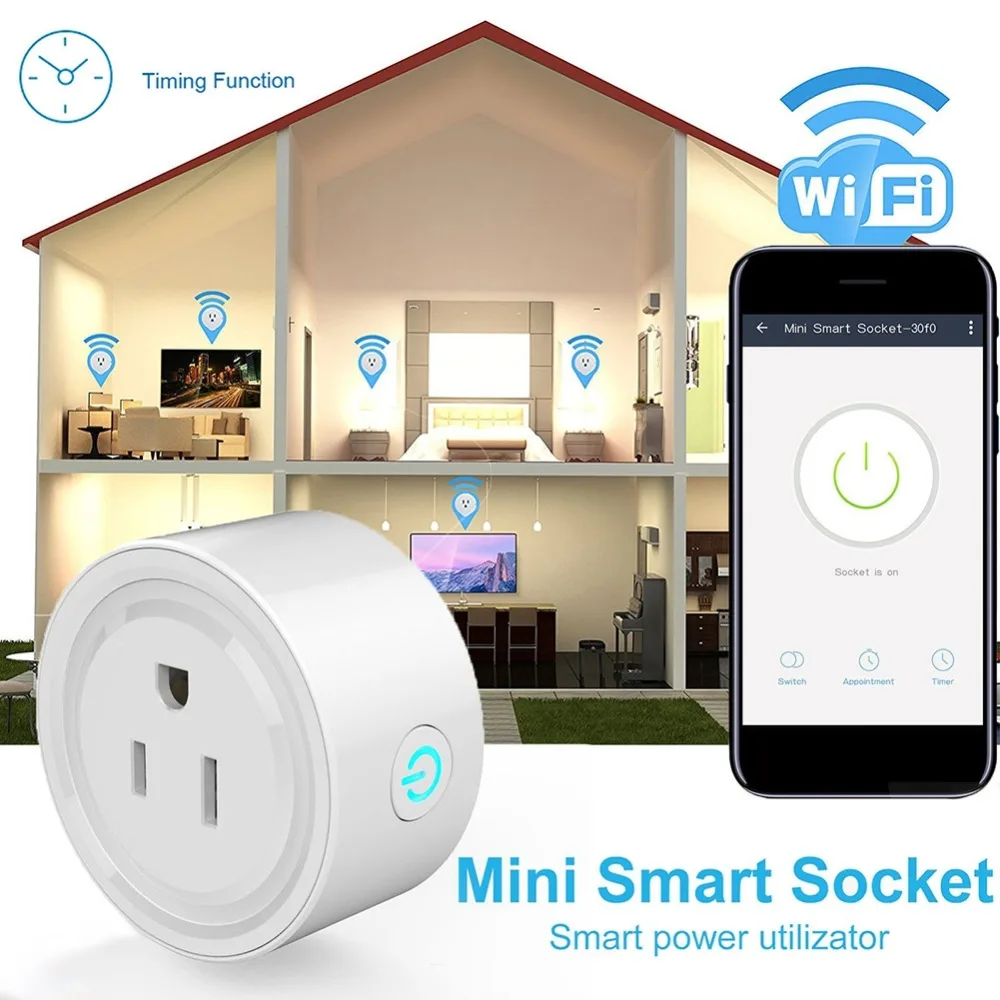 Mini WiFi Smart Remote Control Switch Power Socket Timing Outlet Home Voice Compatible US Plug hot | Электроника