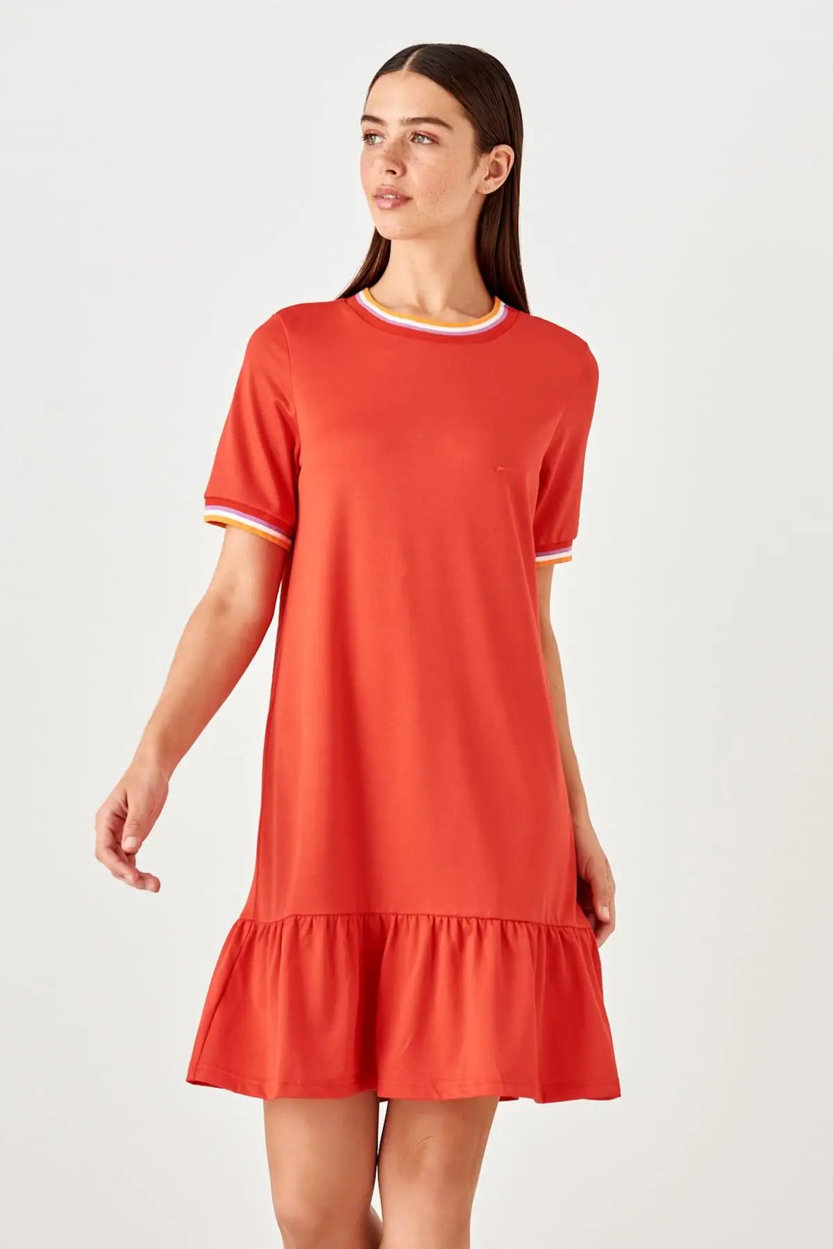 Trendyol Гранатовый Цветок Узорчатое трикотажное платье TWOSS19EH0265 | Женская одежда