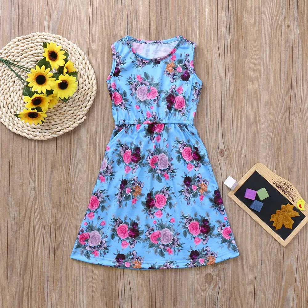 LONSANT Children Girls Dress Toddler Baby Floral print long Kids Party Beachwear Dresses Outfit Sundress | Детская одежда и обувь
