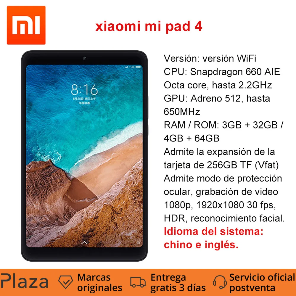 Xiaomi mi Pad 4 планшет 8 дюймов mipad Android планшеты Snapdragon 660 Восьмиядерный 32 ГБ/64 Гб 1920x1200 FHD