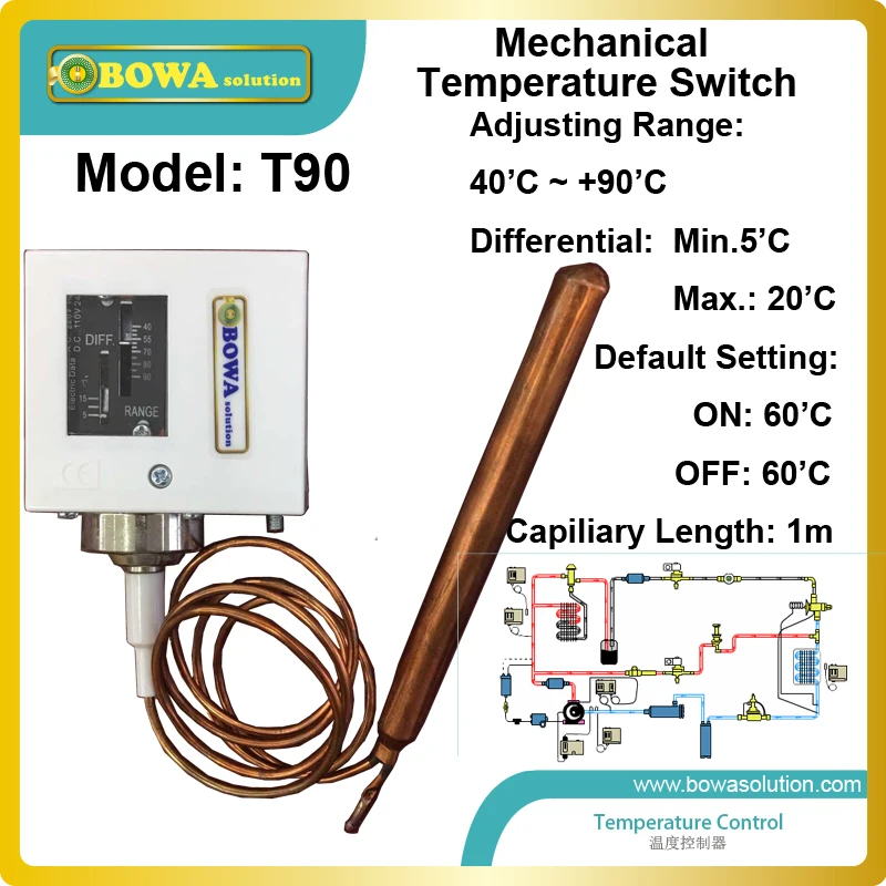 Механический переключатель конденсационной температуры от 40 до 90 °C работает
