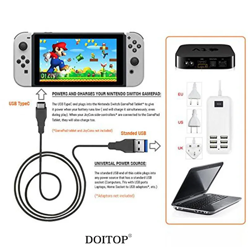 Кабель для зарядки DOITOP USB Type C черный кабель питания 1 м Nintendo NS Switch Tablet A3|cable for|cable