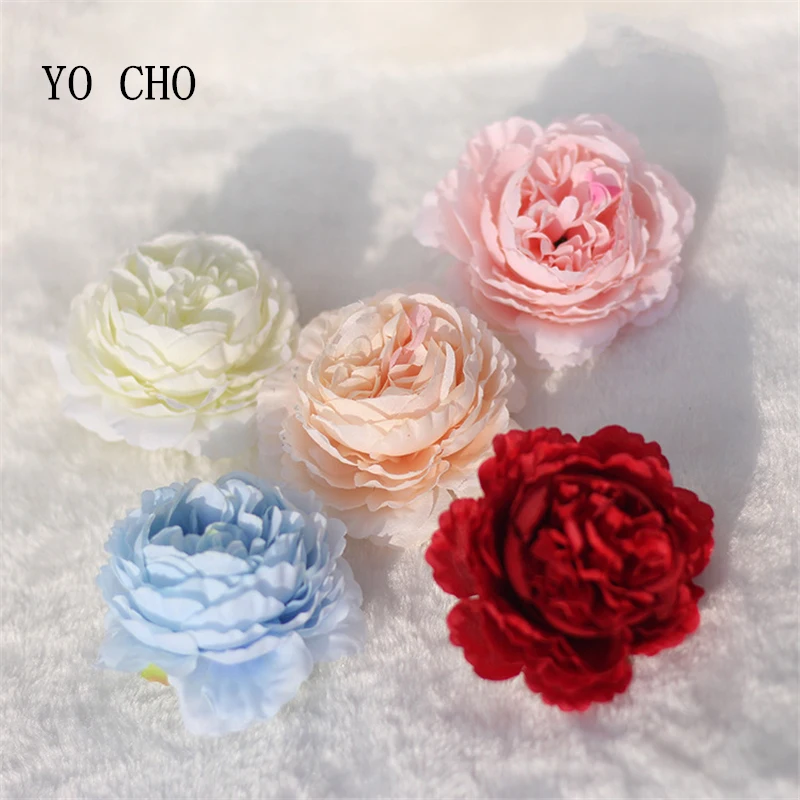 

YO CHO 8cm Artificial Peony High-quality Rose Flower heads Vivid Silk Fake Flowers For Home Wedding DIY Decoration Accessories