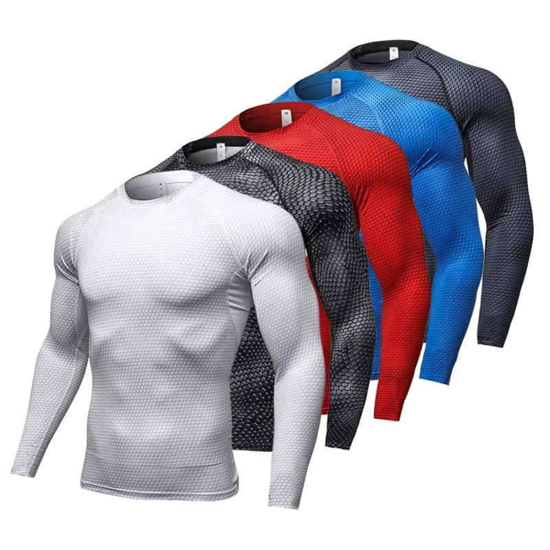 Men's 3D printing fitness running training long-sleeved tight-fitting sweat T-shirt men's shirt | Спорт и развлечения