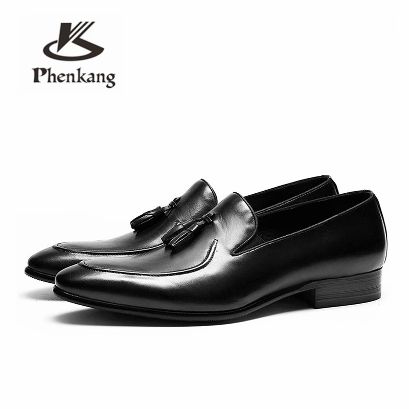 Black Phenkang/мужские строгие туфли из натуральной кожи; мужские оксфорды; Цвет Черный; ; модельные туфли; свадебные туфли; Кожаные броги на шнурках - Цвет: Black