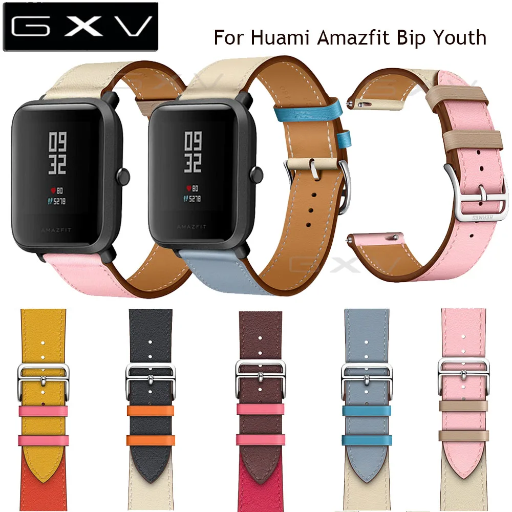GXV 20 мм новый браслет из натуральной кожи контрастных цветов для часов Huami Amazfit Bip