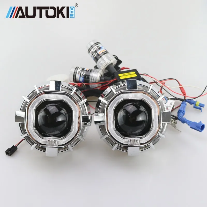 Autoki новый двойной Цвет светодиодный Ангельские глазки DRL с H1 мини Hi/низкая bi xenon