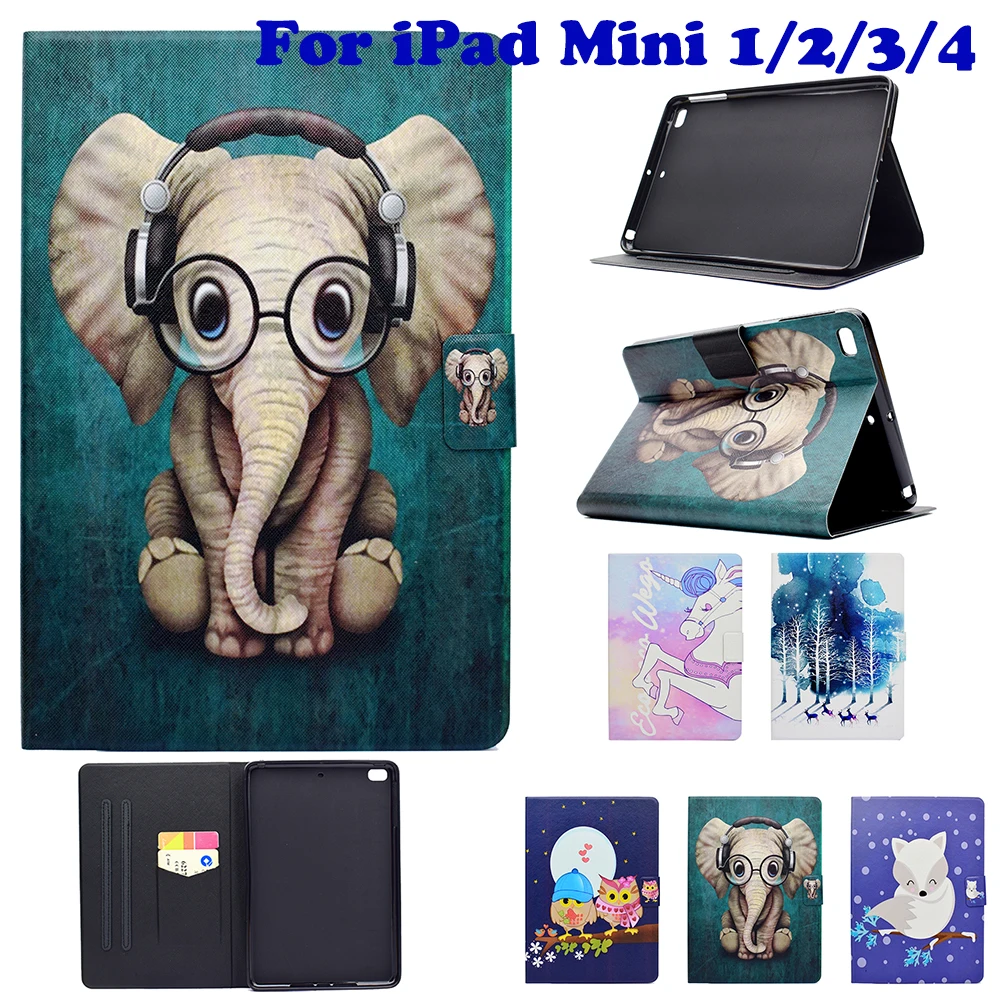 Чехол из искусственной кожи с модным рисунком для Apple Ipad Mini 1 2 3 4 слон лиса Сова