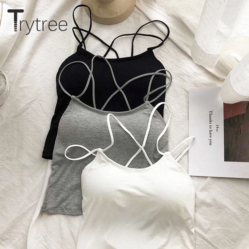 Trytree Майки Топы из модала Женские повседневные 3 цвета выдалбливают спины Топ