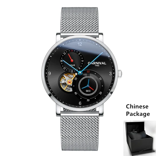 Black silver C8026C Карнавал ультратонкие tourbillon для мужчин часы лучший бренд эксклюзивные механические часы Полный сталь relogio Мужской коль saati - Цвет: Black silver C8026C