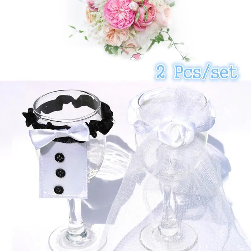 2 шт свадебные жених Чехлы для бутылки шампанского очки наборы вина