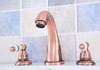 antique red copper double handle basin faucet deck mounted bathroom tub sink mixer taps widespread 3 holes zsf537