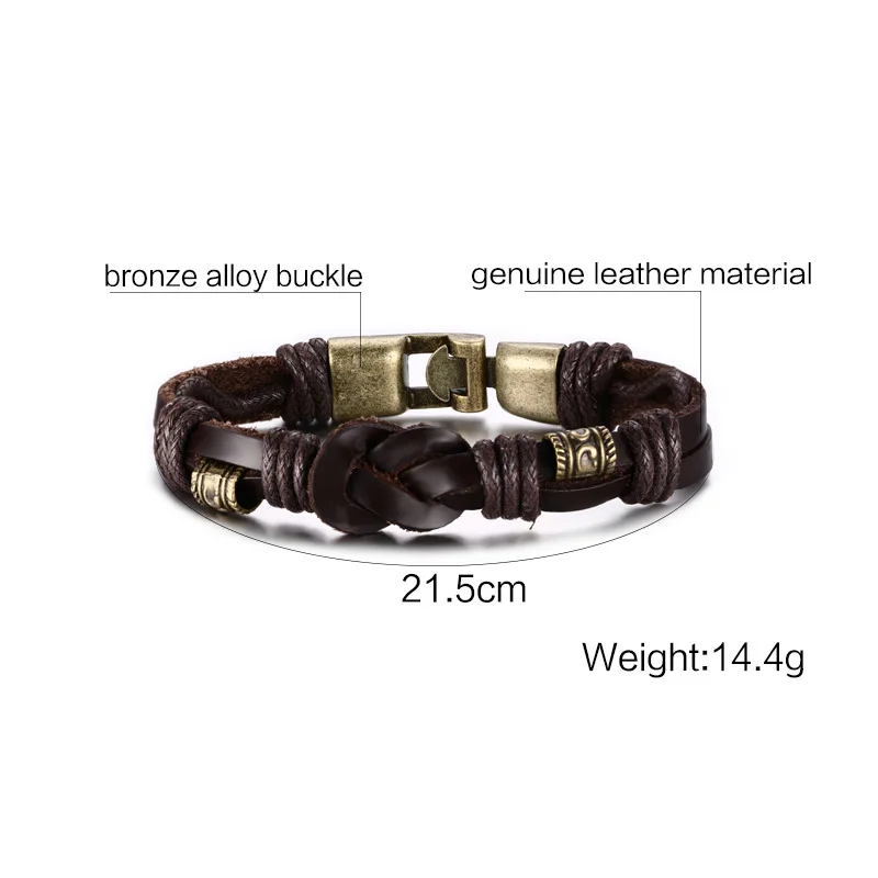 Vnox Винтаж сплава Плетеный Кожаный браслет для Для мужчин ювелирные изделия