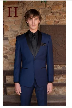 2015 новое поступление темно-синие смокинги для жениха на одной пуговице шаль с