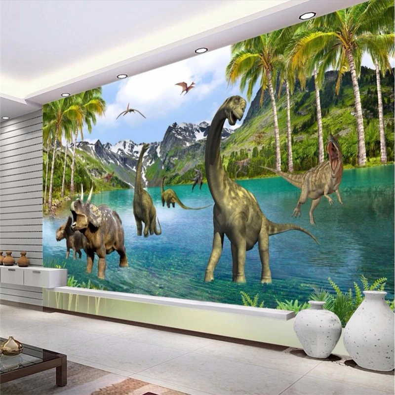 3D обои beibehang для стен объемные фрески с динозаврами юрской эры гостиной дивана
