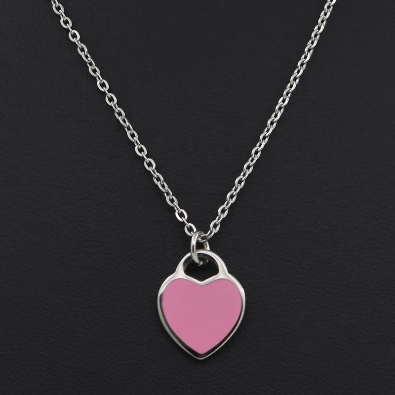

Luxury Brand Enamel Jewelry Women Gift Gold/Rose Gold Silver Colour Choker Chain Stainless Steel Heart Necklaces Pendants