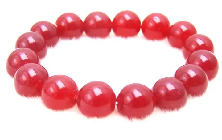 

Qingmos 10MM Round Red Natural Jades 7.5" Bracelets for Women Strands with elastic string-bra164 wholesale/retail Free ship