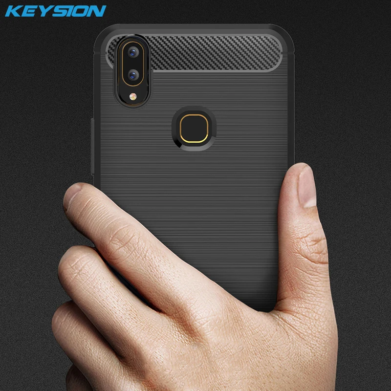 KEYSION Phone Case for BBK VIVO V9 Carbon Fiber Soft TPU Silicone Brushed Anti-Skid Back Cover Y85 |