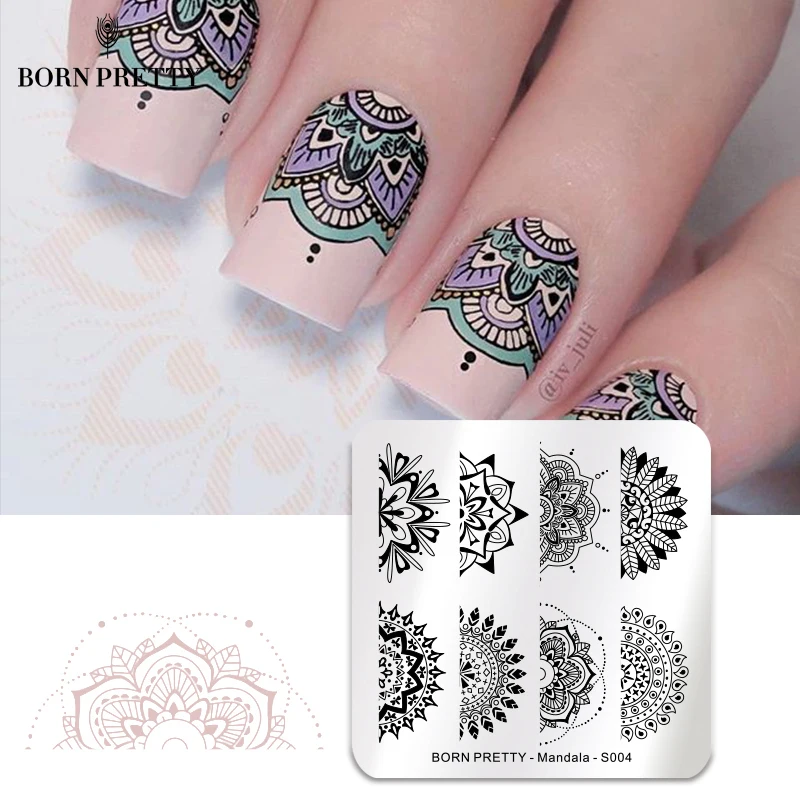 BORN PRETTY пластины для штамповки ногтей из нержавеющей стали цветочный точечный квадратный маникюр Дизайн Ногтей изображение Шаблон Серия «Мандала» дизайн