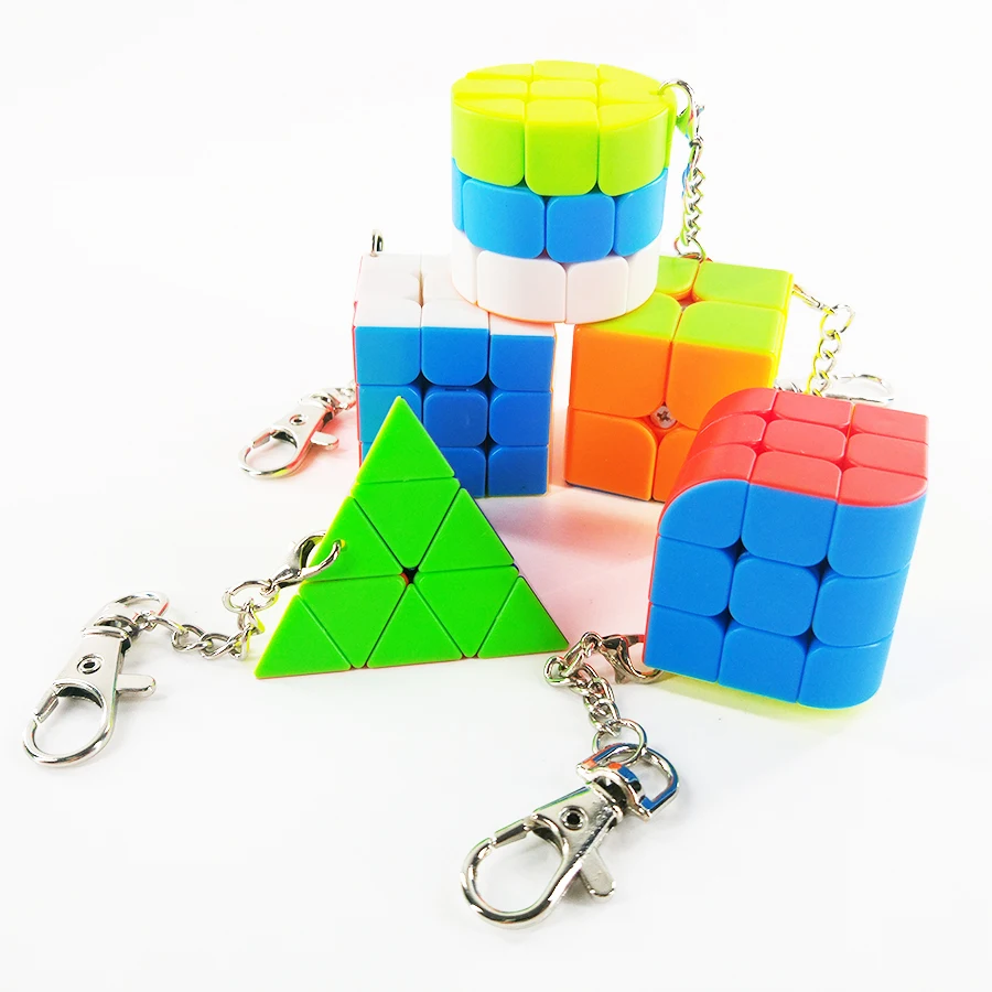 

1pc Mini Keychain Magic Cube Puzzle Toy 2x2x2 3x3x3 Trihedral Cylinder Pyramid Cubo Magico Educational For Children Gift