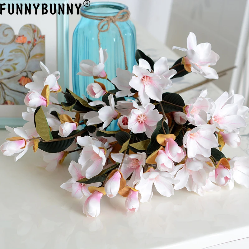 FUNNYBUNNY мини Магнолия свадебное украшение для дома белый шелковые цветы комнатные