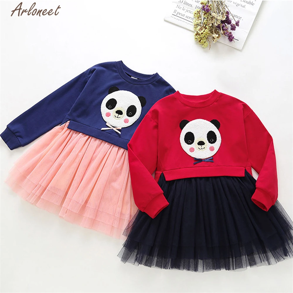 Одежда ARLONEET для девочек детское платье с принтом милой панды 2018 Хлопковое
