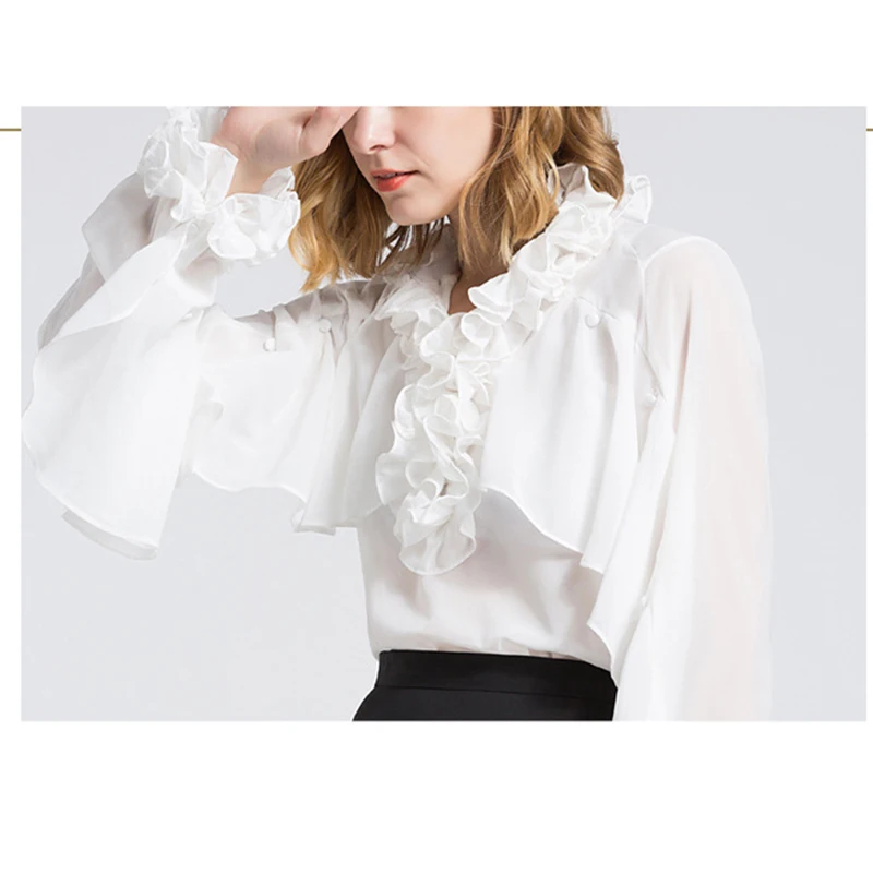 HIGH STREET New Fashion 2018 Designer Blouse Women's Butterfly Sleeve Ruffle Chiffon Shirt |