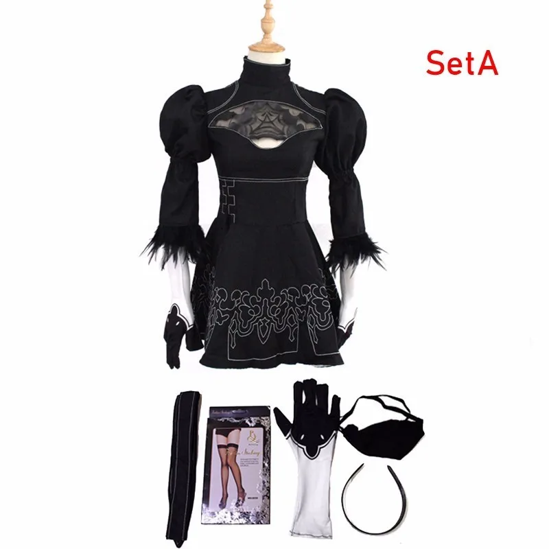 SetA Nie Automata jorha № 2 Тип B Косплей Костюм 2B сексуальный черный наряд Аниме игры костюм для женщин девочек Хэллоуин Вечеринка нарядное платье - Цвет: SetA