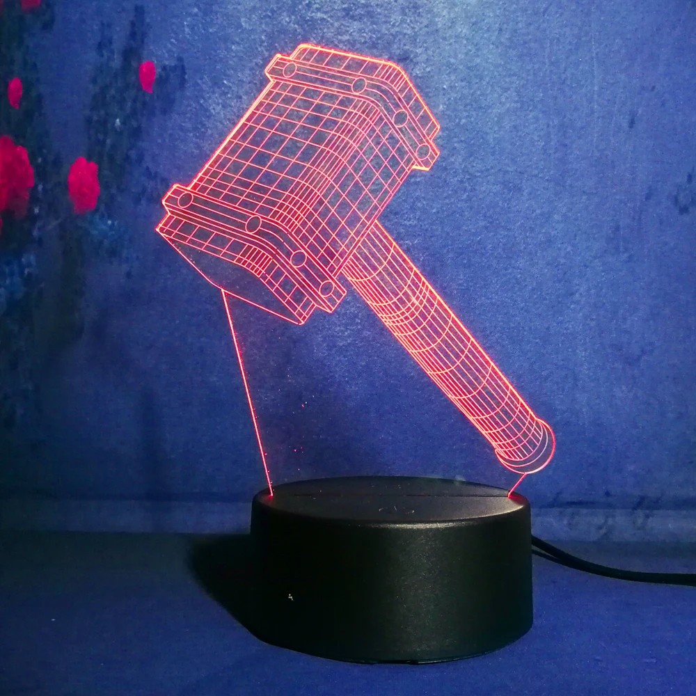 3D Marvel Super Hero Thor Hammer Ночной светильник 7 цветов иллюзия изменение мальчик игрушка