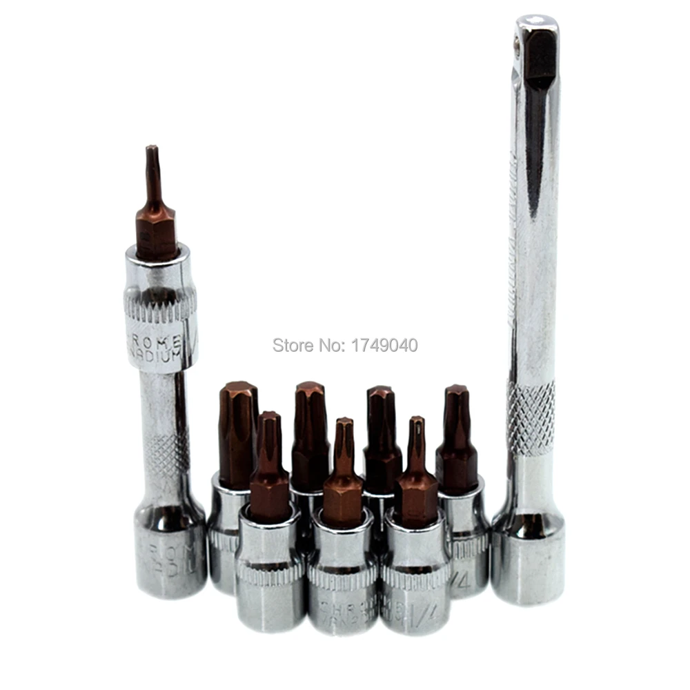 

8pcs Torx Bit Socket Set 1/4" Drive Star Bit Sockets T8 T10 T15 T20 T25 T27 T30 T40 with 2pcs 1/4" Square Drive Extension Bar