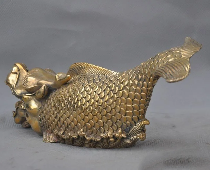 

christmas 8"Lucky Chinese FengShui Brass Exorcism Dragon Fish Scleropages Beast Sculpture halloween