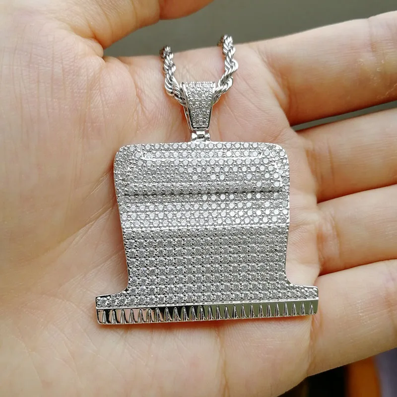 Хип хоп микро с инкрустацией AAA кубического циркония Bling Iced Out Бритва для Стрижки Парикмахерские Подвески ожерелье для мужчин раппер ювелирные изделия золото серебро