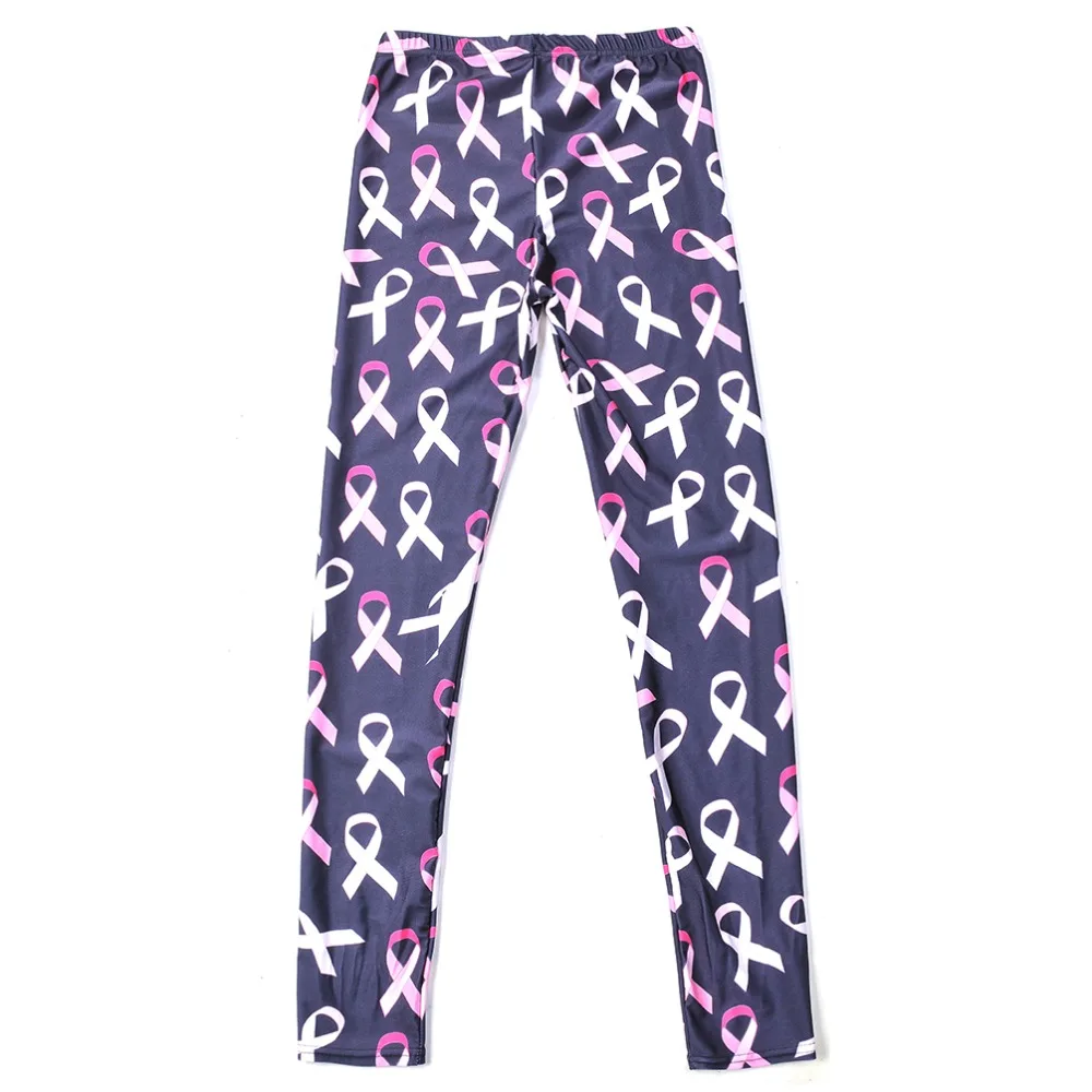 

Elastic Casual Pants 3D Digital Printing Pink Ribbon Black Pattern Women Leggings 7 sizes Fitness Clothing Free Shipping