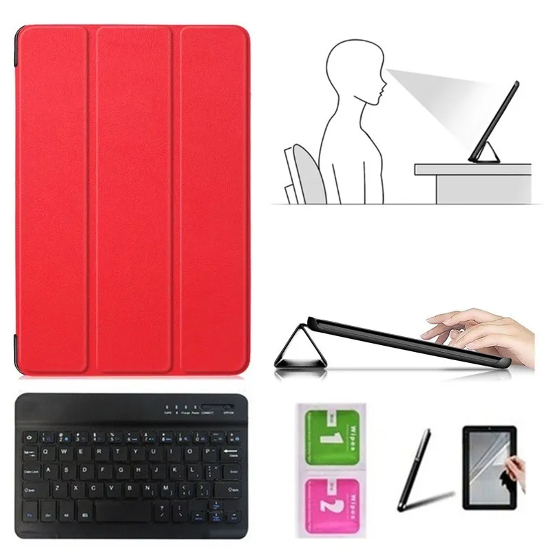 BK7-RD Набор аксессуаров для lenovo Tab 4 8 Plus TB-8704 TB-8704F TB-8704N-Smart Cover чехол+ Bluetooth клавиатура+ Защитная пленка+ стилус - Цвет: BK7-RD