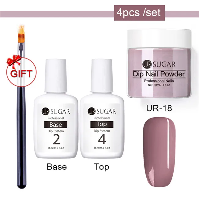 4pcs set UR-18 Ur Sugar 4 шт Dip набор пудры для ногтей Блеск для ногтей французский лак голографический Маникюр 30 мл сухой хромированный пигмент для ногтей искусство - Цвет: 4pcs set UR-18