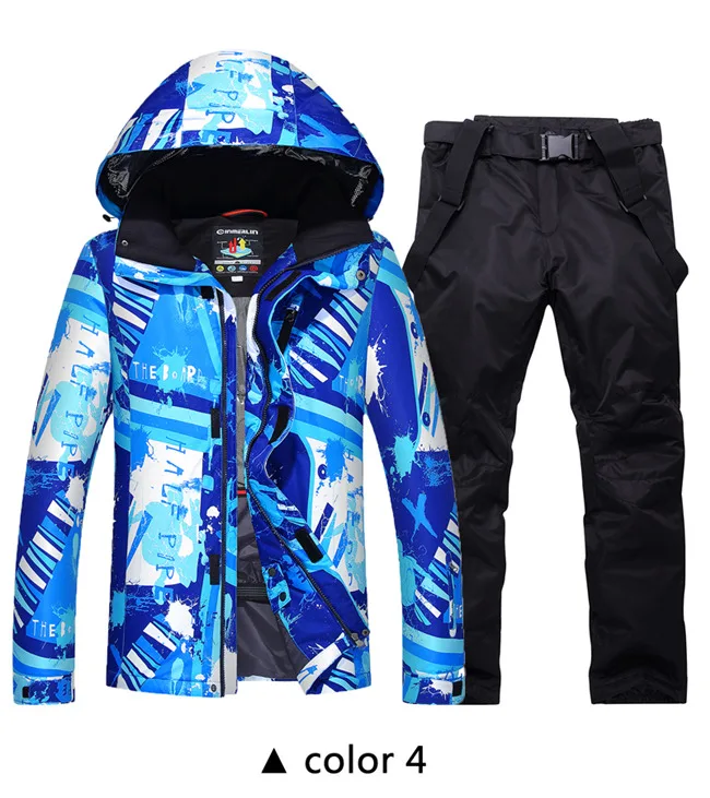 jacket and pant Новинка, зимние мужские комплекты для сноубординга, водонепроницаемый ветрозащитный лыжный костюм для альпинизма, лыжного спорта, теплая зимняя куртка+ штаны, зимняя верхняя одежда - Цвет: jacket and pant