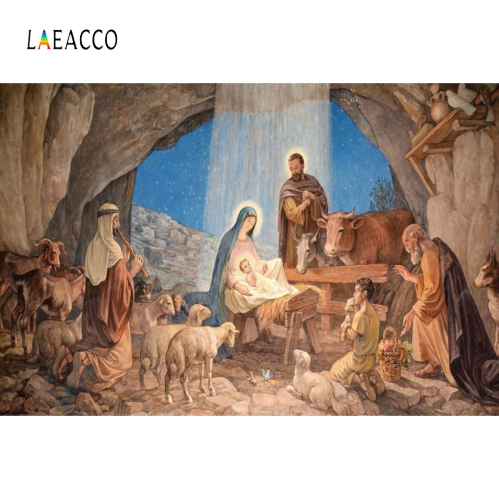 Laeacco Рождественские сцены Presepio фото фон на заказ Христос верующий вечерние Портретные фотографические фоны для фотостудии