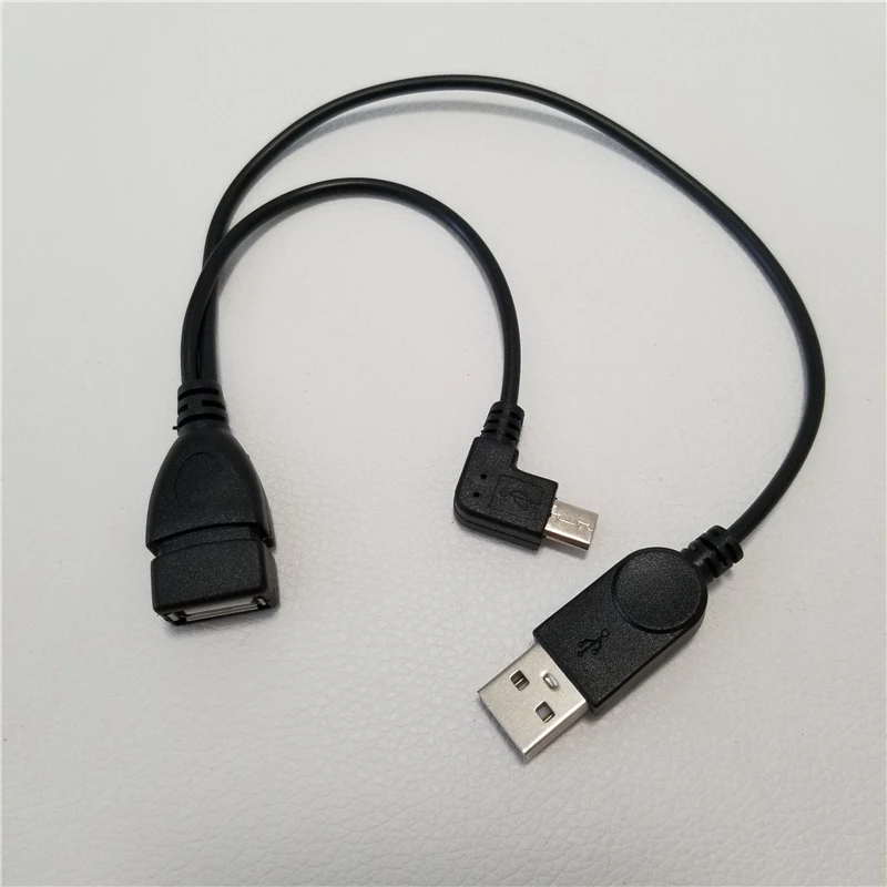 90 градусов прямоугольный Micro USB Мужской хост OTG кабель с кабелем питания для