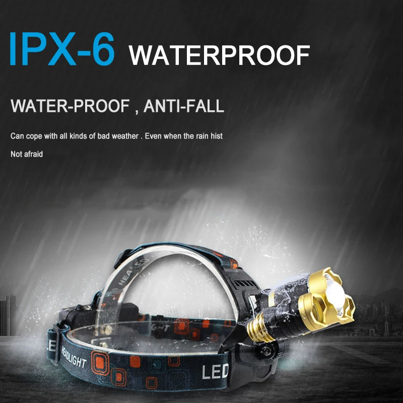 Светодиодный налобный фонарь с зумом охотничий рыболовный фонарик 18650