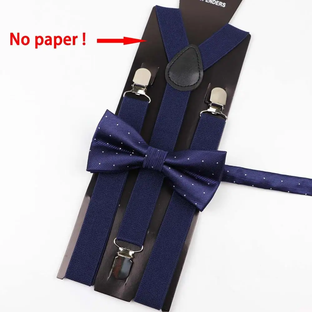 D2 Soild Color Man Polyester Belt Bow Tie Set Woman Men's Suspenders Butterfly Clip-on Y-Back Braces Elastic Women Adjustable - Color: D2