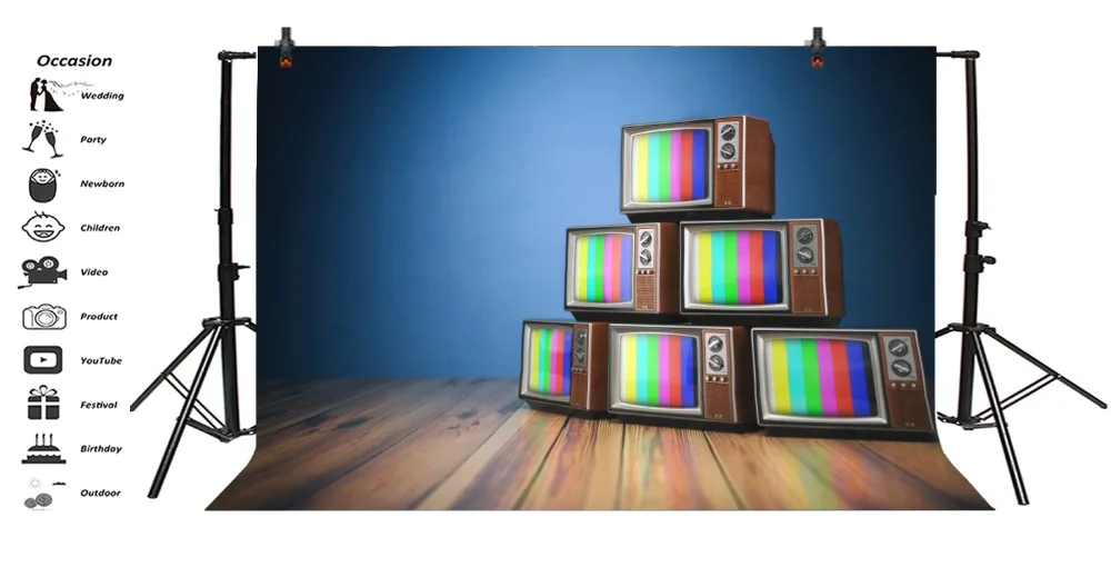Laeacco Old Black White TV Piled Wooden Board Baby Portrait Photography Backdrops Photographic Background Photocall Photo Studio |