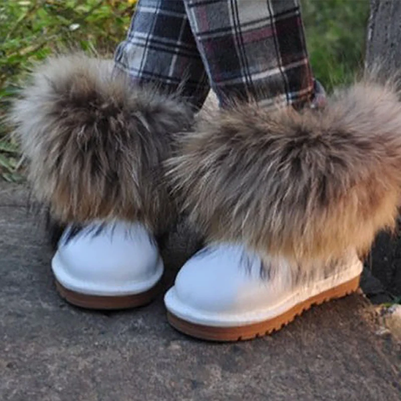 JOYHOPY Genuine leather Children Shoes Big fur Thick Warm Baby Girls Boys Snow Boots Winter Kids | Детская одежда и обувь