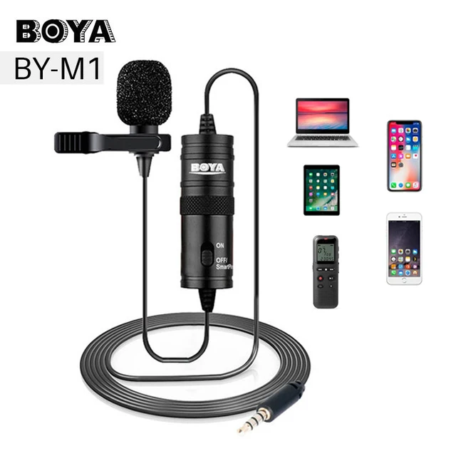 Микрофон BOYA BY-M1 6 м, петличный мини аудио 3,5 мм ошейник, конденсаторный нагрудный микрофон для записи цифровых зеркальных камер Canon/iPhone