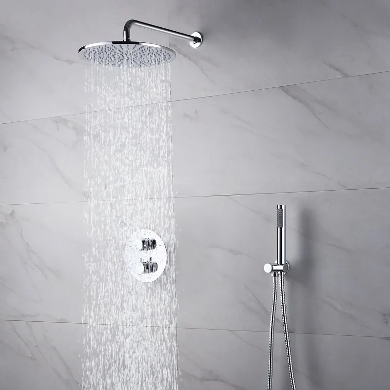 

Роскошные 2021 Ванная комната светильники 12 дюймов Круглая душевая комплект тропический душ настенный латунный термостатический смеситель ...
