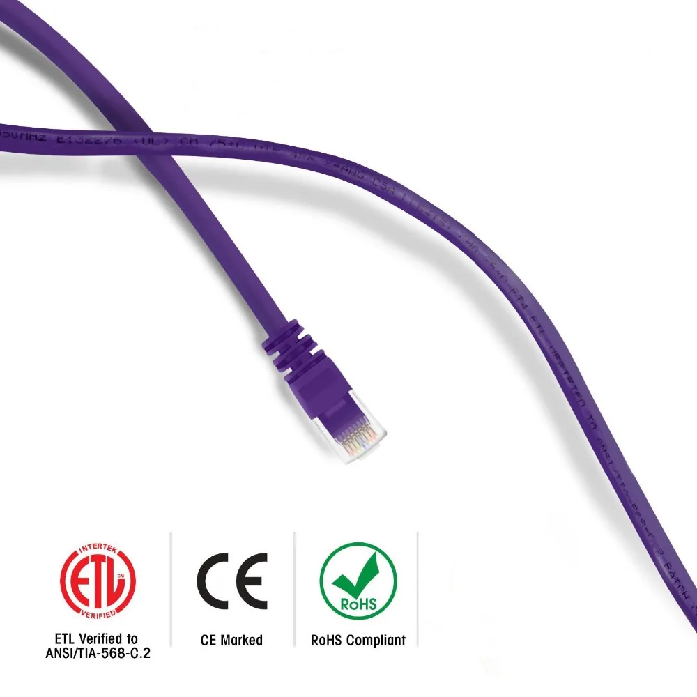 2 фута фиолетовый 350 МГц Cat5e UTP Ethernet Патч Кабель Snagless 8P8C RJ45 компьютер LAN сетевой шнур