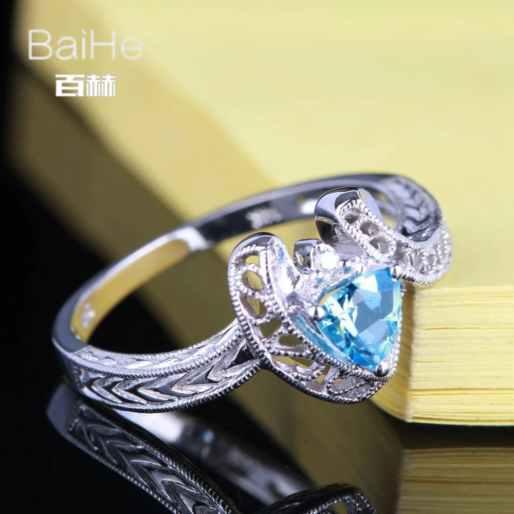 BAIHE Solid 14K белое золото 1CT голубой топаз/безупречный триллион свадебные женские