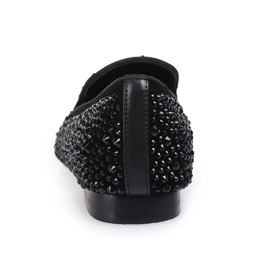 New Fashion Black crystal Handmade Genuine Leather Man Shoes Wedding and Party Loafers Men Flats size 39-47 Free shipping | Обувь