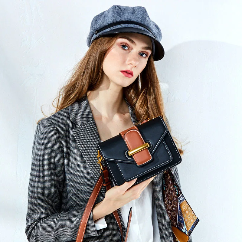 

Women Shoulder Bag Ladies Handbag Genuine Cow Leather Handbag Panelled Clutch Bag Messenger Flap Bag Hasp Lock Crossbody Handbag