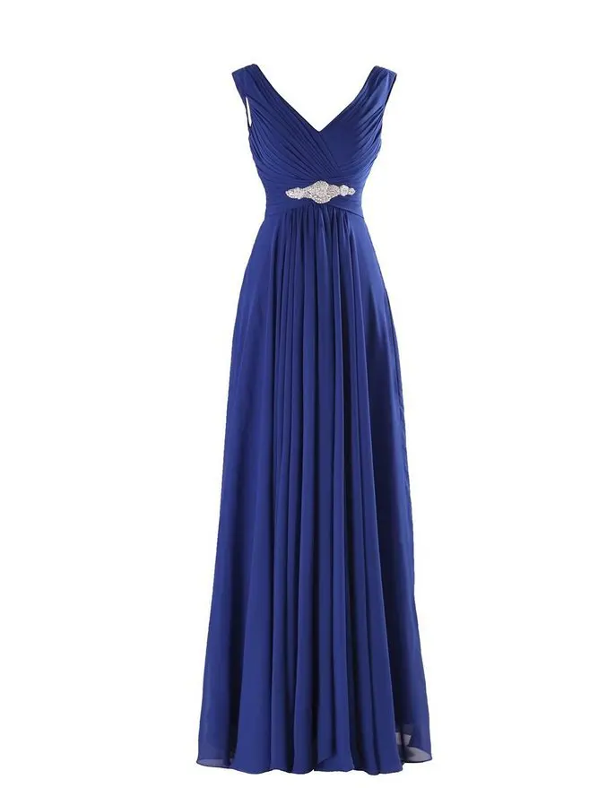 Royal blue Шифоновое платье трапециевидной формы с v-образным вырезом, с открытыми плечами, бриллиантами, длина до пола для свидетельницы на свадьбе, платья для свадебной вечеринки, Платье de soiree - Цвет: Royal blue
